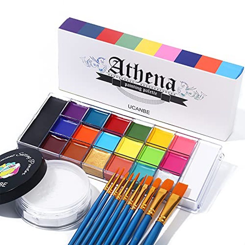UCANBE Athena Face Body Paint Oil Palette + Translucent Setting Powder + 10PCS ชุดแปรง, Professional