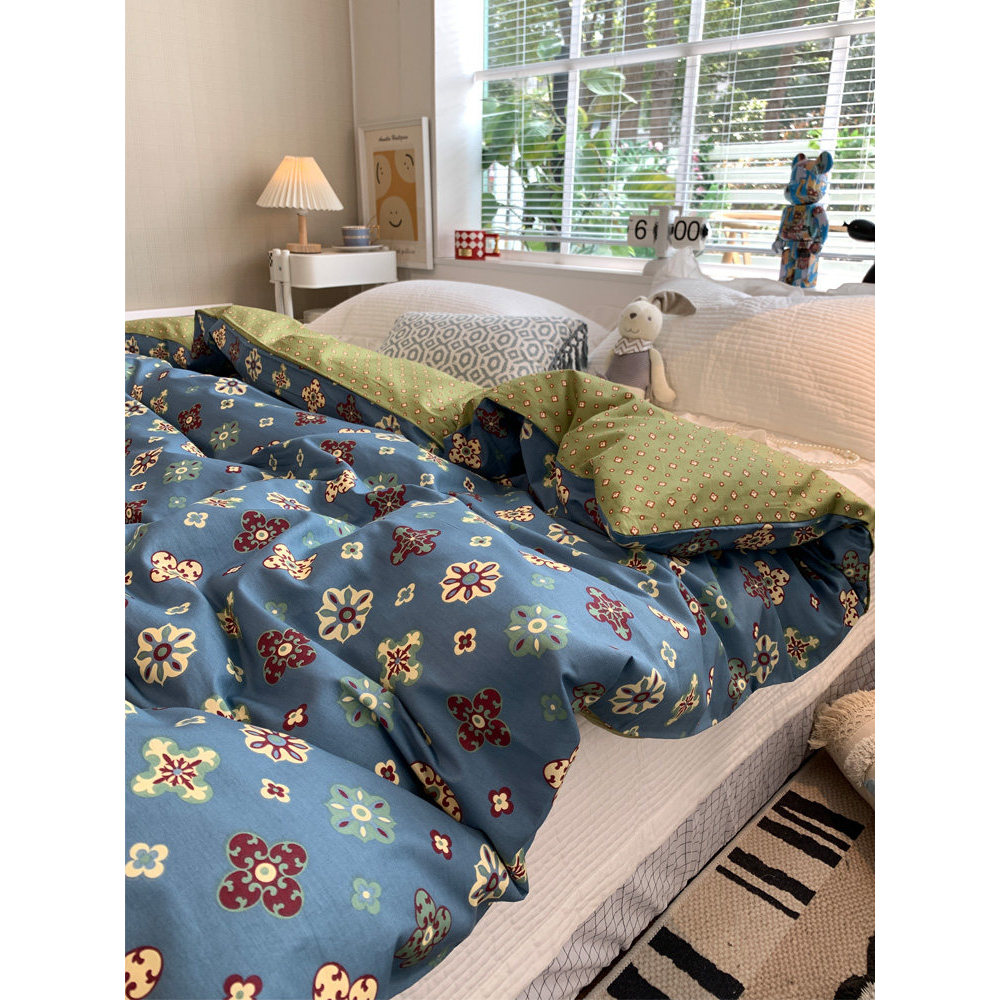 Ins Pastoral Floral Pure Cotton Quilt Cover Single-Piece Double Cotton Quilt Cover Sheet Single Bed 
