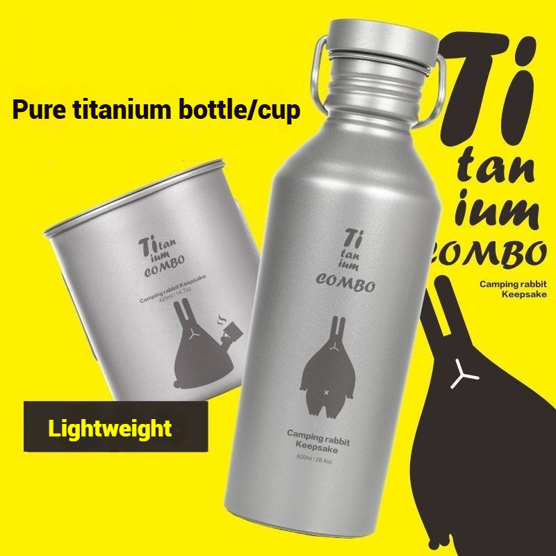 Water Bottle Pure Titanium Cup Pot Camping Lightweight Outdoor Sports Hiking Cycling Travel Bottle