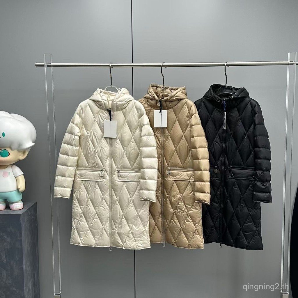 USCB MON// Diamond Checked Mid-Length Hooded White Duck Down Down Jacket Jacket Jacket