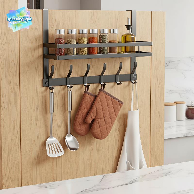 SPGH 4/5/6/8Hooks Sleek Over the Door Hanging Organizer with Storage Ra No-Drilling Hot