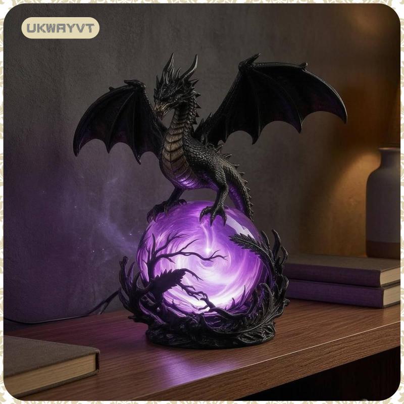 [ukwryvt] Gothic Spiral Sphere Lamp Resin Illuminated Dragon Animal Lamp โคมไฟตกแต่งสําหรับไฟห้องตกแ