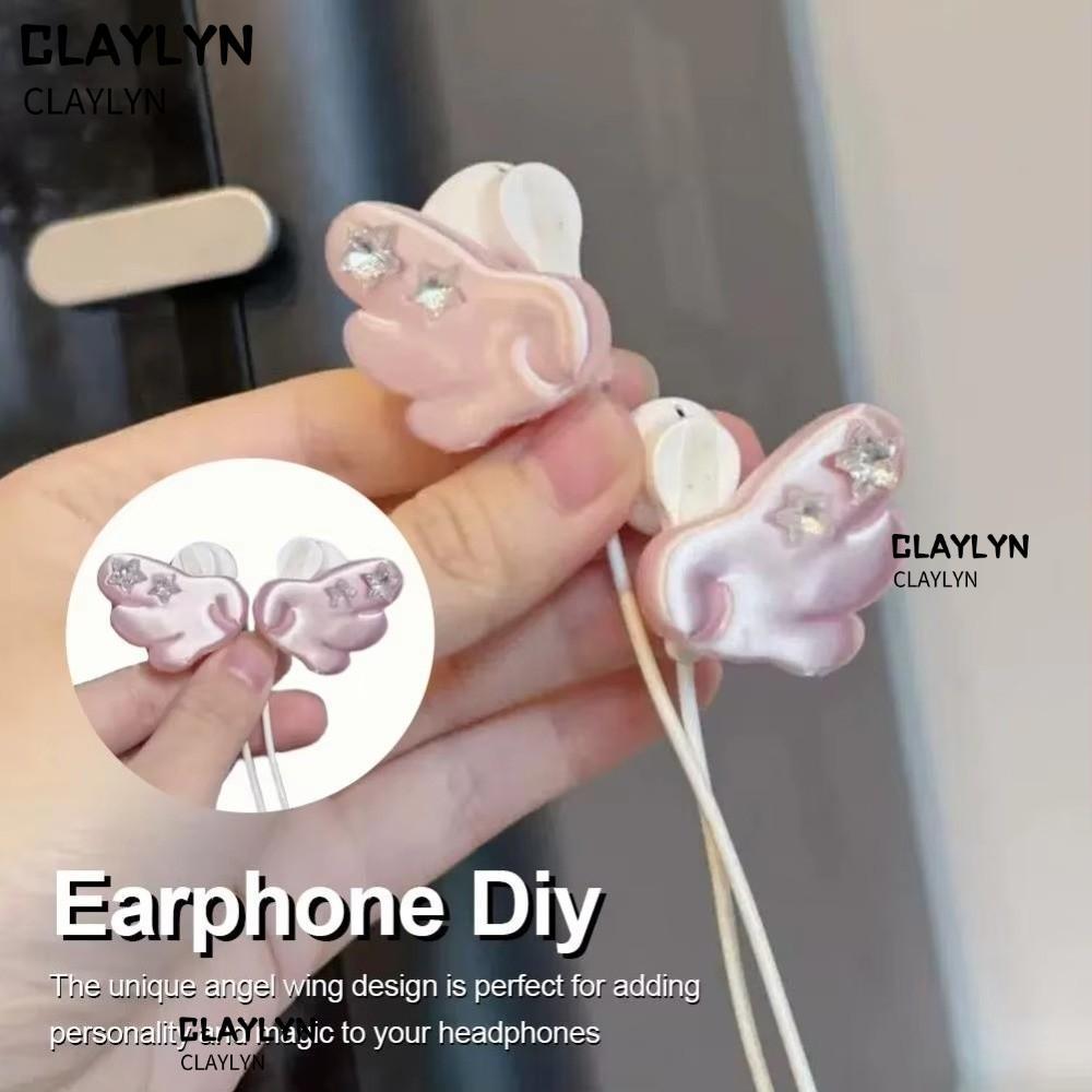 CLAYLYN0 อุปกรณ์เสริมหูฟัง, ตกแต่งหูฟัง Angel Wing Y2K, สไตล์ Kawaii Damage-Free ติดตั้ง Clip-On Des