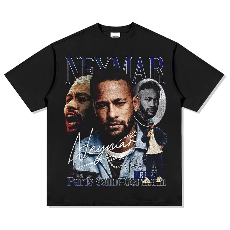 JR Neymar 100%cotton men's Tshirt football portrait jersey Commemorative shirt Summer Unisex oversiz