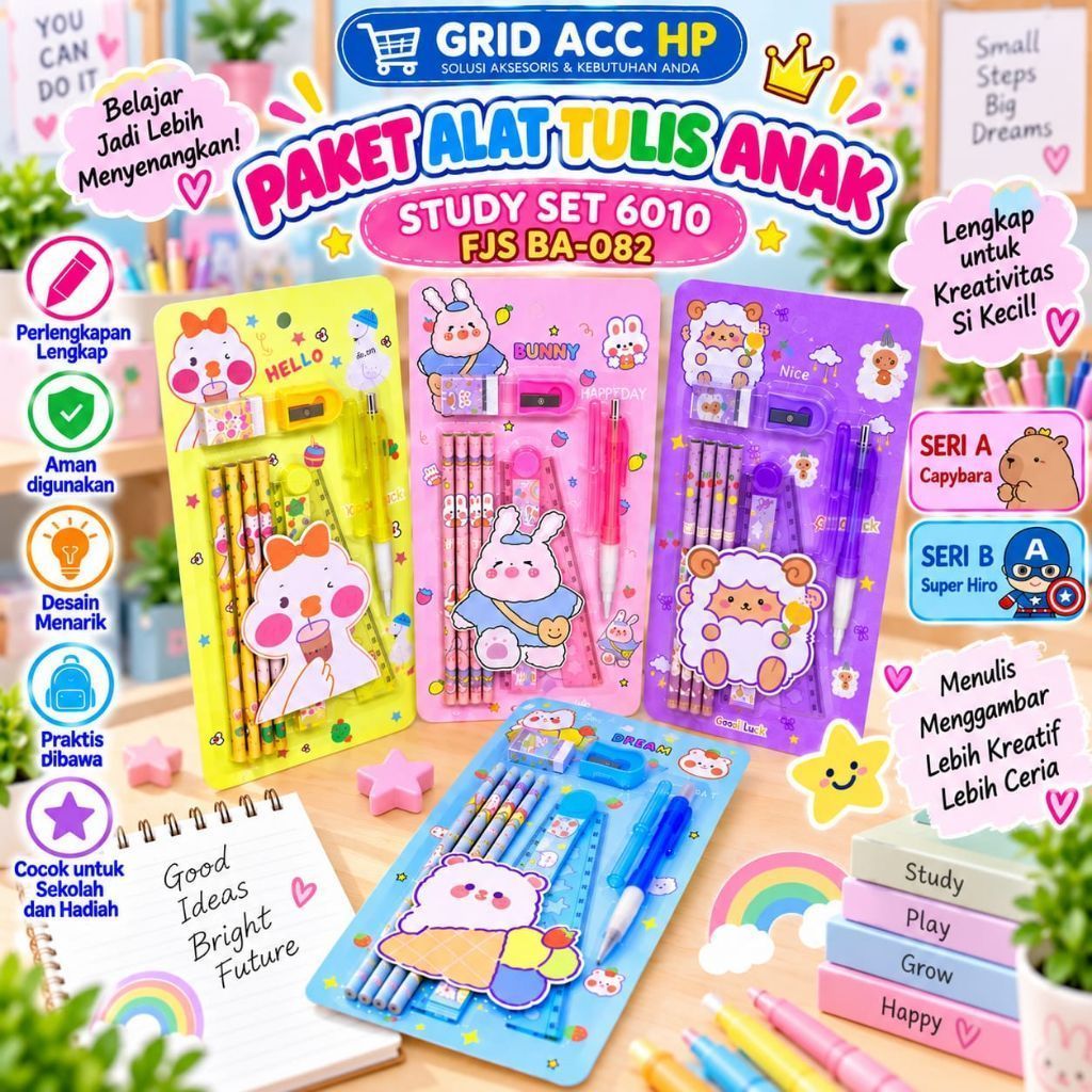 CHILDRENS STATIONERY PACKAGE STUDY SET 6010 FJS BA-082/CUTE CHARACTER CHILDRENS TUDY SET
