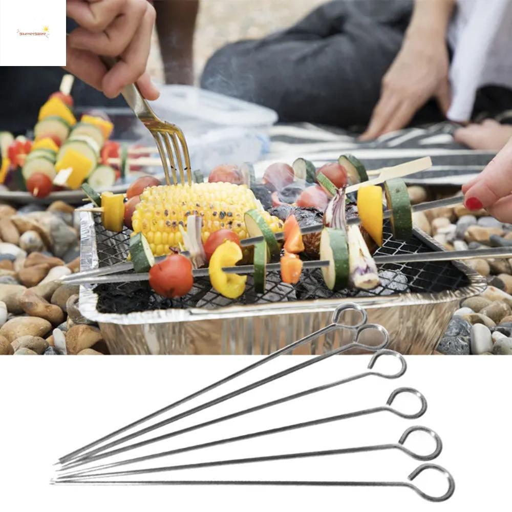 GOURMETGALORE 20 ชิ้นเข็มห่านย่าง, 20/25/30 ซม.Kabob Skewers สแตนเลสบาร์บีคิว Skewers, BBQ เครื่องมื