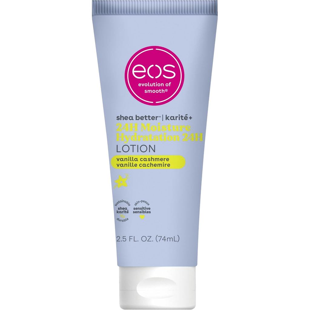Eos 24H Moisture Travel Body Lotion- Vanilla Cashmere, Travel Size Essential, Toiletries, Mini Body 