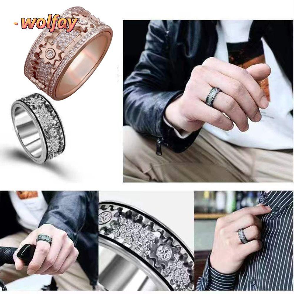 YOLANDA Gear Spinner Rings เพชรหมุน Mechanical Band Ring