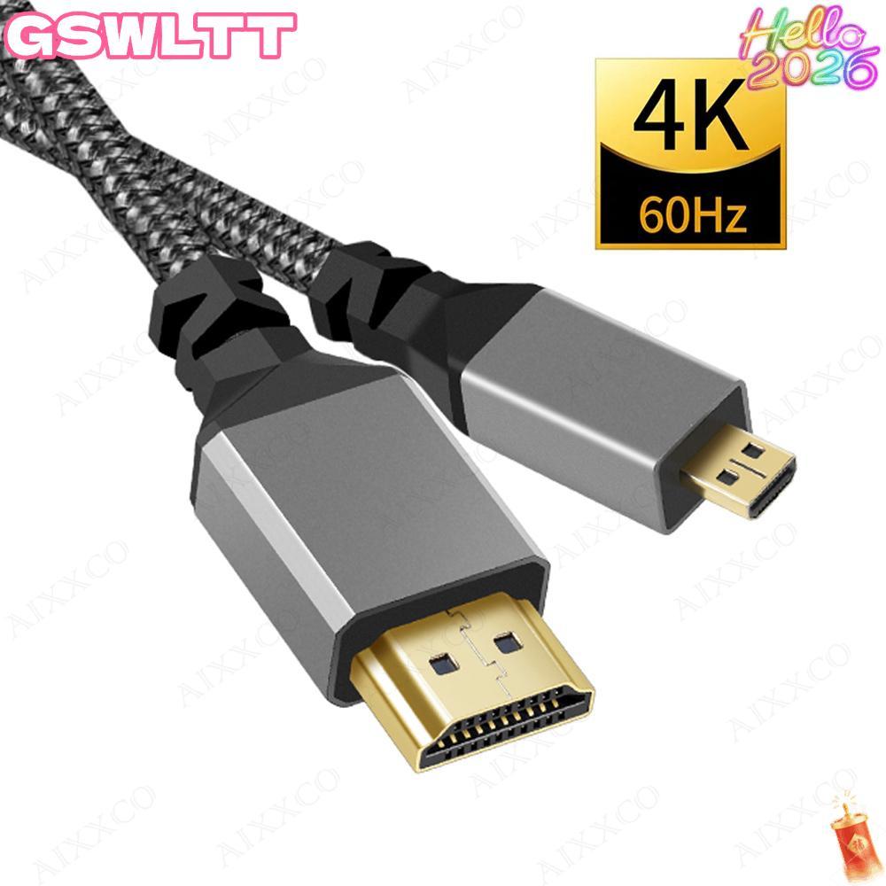 MKFONU สาย HDMI D-type, สายวิดีโอความละเอียดสูง Micro HDMI เป็น HDMI หลายขนาด ด้ายถักสายส่งข้อมูลคอม