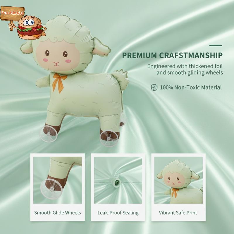 Sun Standable เดินแกะบอลลูนล้อ 1 ชิ้นปลอดสารพิษฟอยล์ Lamb บอลลูนเด็กวันเกิด Surprise Decor shine