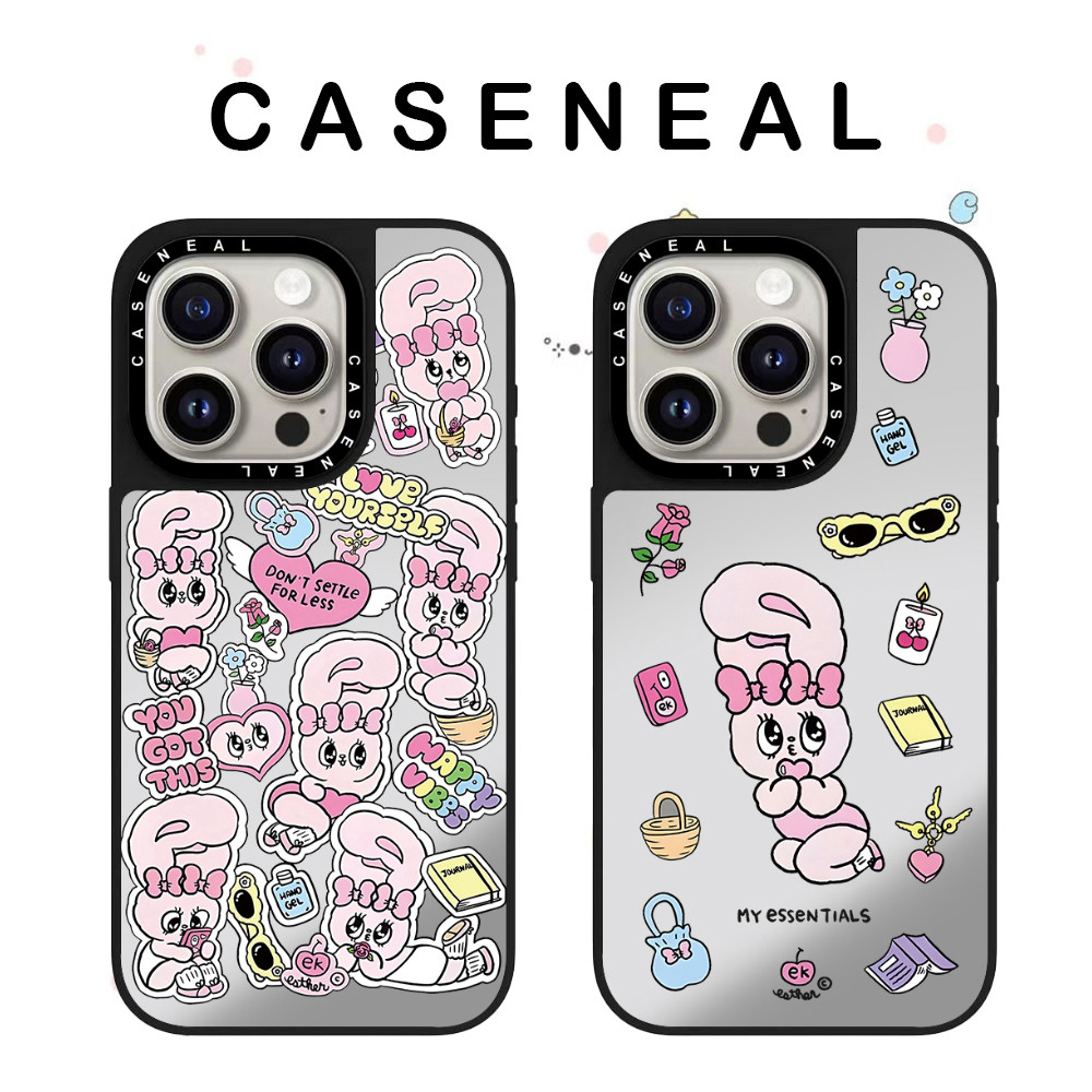 CASENEAL กระต่ายสีชมพูคุณภาพสูงกระจกเคสโทรศัพท์เหมาะสําหรับiPhone 17ProMax 17pro 17 air 16promax 16 15promax 15 14promax 13 13Promaxแฟชั่นAnti Drop Hard Case