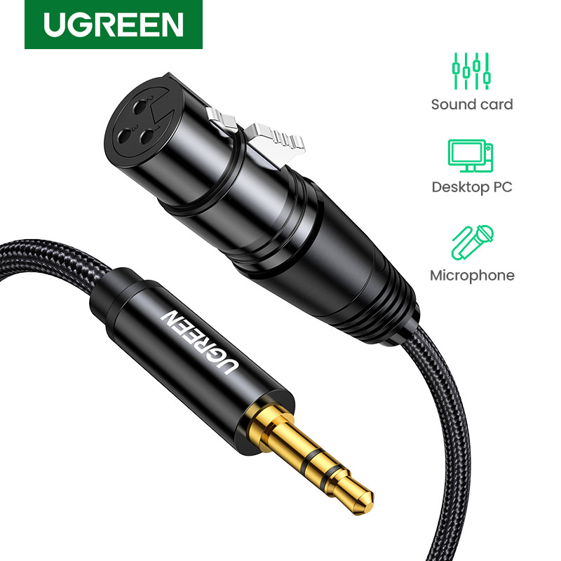 UGREEN XLR ถึง 3.5 มม.ไมโครโฟนเสียง HiFi สาย XLR หญิง Mini Jack Aux สายไมโครโฟนสําหรับกล้องวิดีโอกล้อง DSLR คอมพิวเตอร์