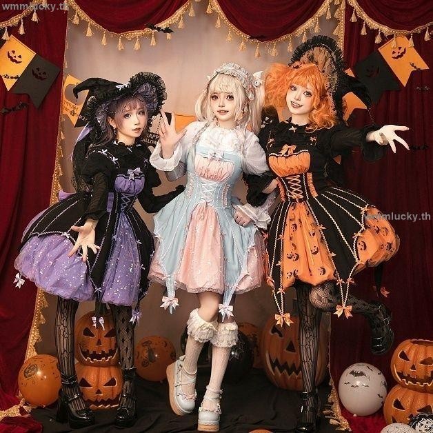 [โปรโมชั่น] lolita Large Full Set lolita Halloween Pumpkin Skirt lolita Black Sweet Style Dress