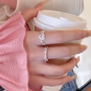 💘ร้านไทย พร้อมส่ง💘ปรับขนาดได้ แหวนหัวใจ สีชมพู ดอกไม้ แหวนแฟชั่น สไตล์มินิมอล เครื่องประดับ รูปหัวใจ R101