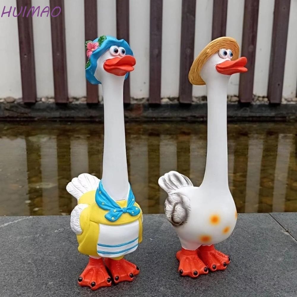HUIMAO Garden Geese Sculpture, เรซิ่นตลก Geese ตุ๊กตา, ประติมากรรมสัตว์น่ารัก Rustic Handmade เป็ดปร