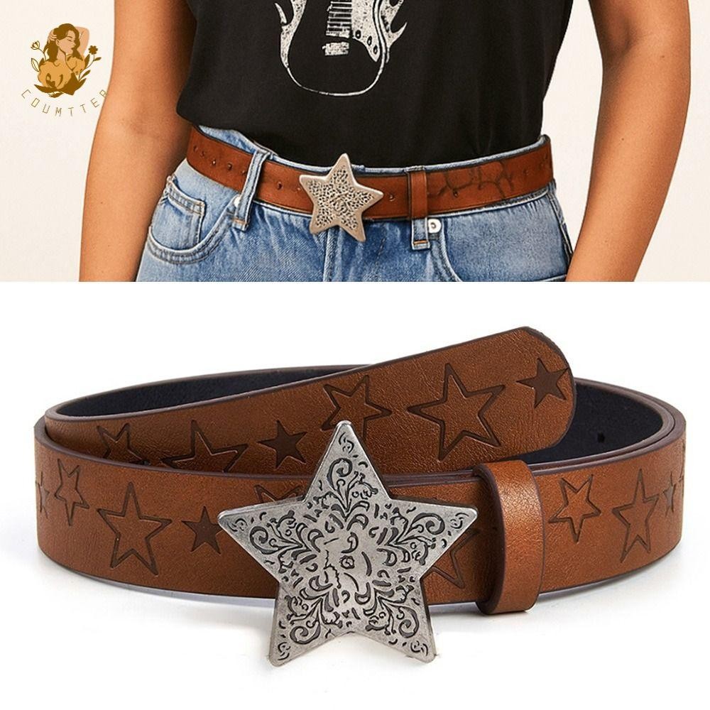 BACKSTAGESTRING Stud Snap Button Belt, Star Buckle Punk Rock Style Denim Belt Strap, Fashion Accesso