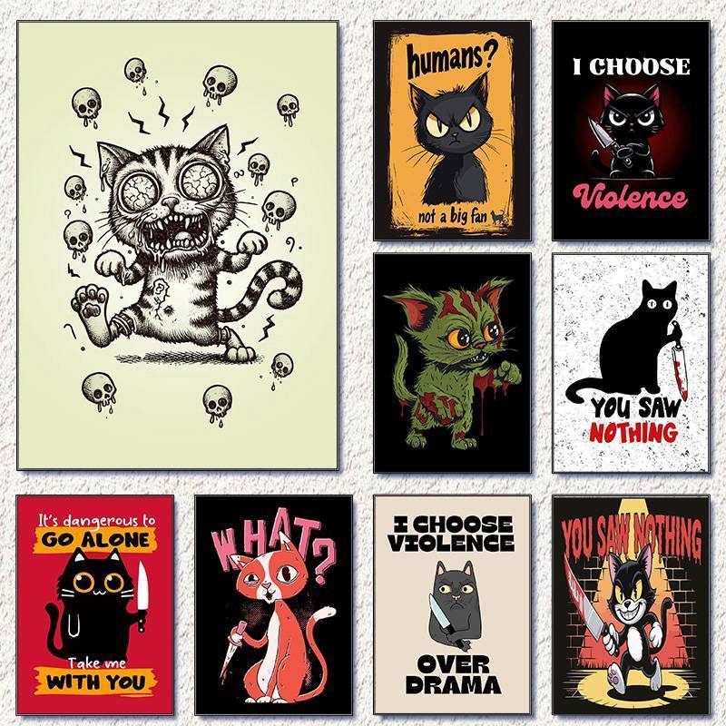 Mafia Cat Boss โปสเตอร์นักเลงสัตว์ ไม่มีกรอบ สำหรับตกแต่งผนัง