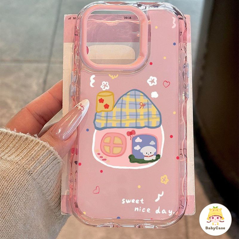เคสไอโฟน 13 สำหรับ iPhone 12 15 11 14 16 Pro Max 15 16 14 Plus บ้านสุนัขแสนหวาน ดอกไม้ เวฟ เจลลี่ คัลเลอร์ คัฟเวอร์