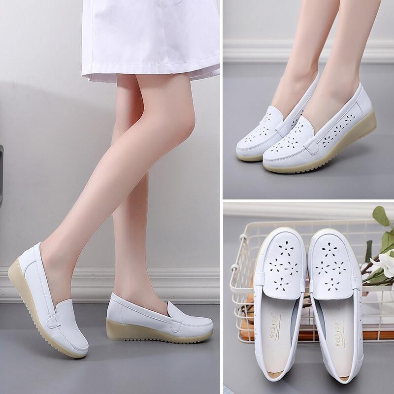 SA3 Kasut Jururawat Putih Nurse Slip Buckle Flat Shoes Nurse White Shoes