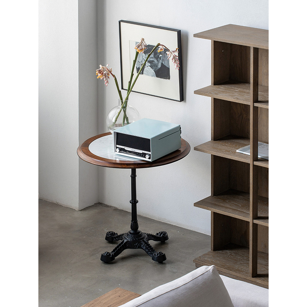 สนใจ Fugue Fugue หินอ่อนการบูรไม้ร้านอาหารโต๊ะกลมโต๊ะมุมโต๊ะกลมขนาดเล็กโต๊ะกาแฟเท้าสูง