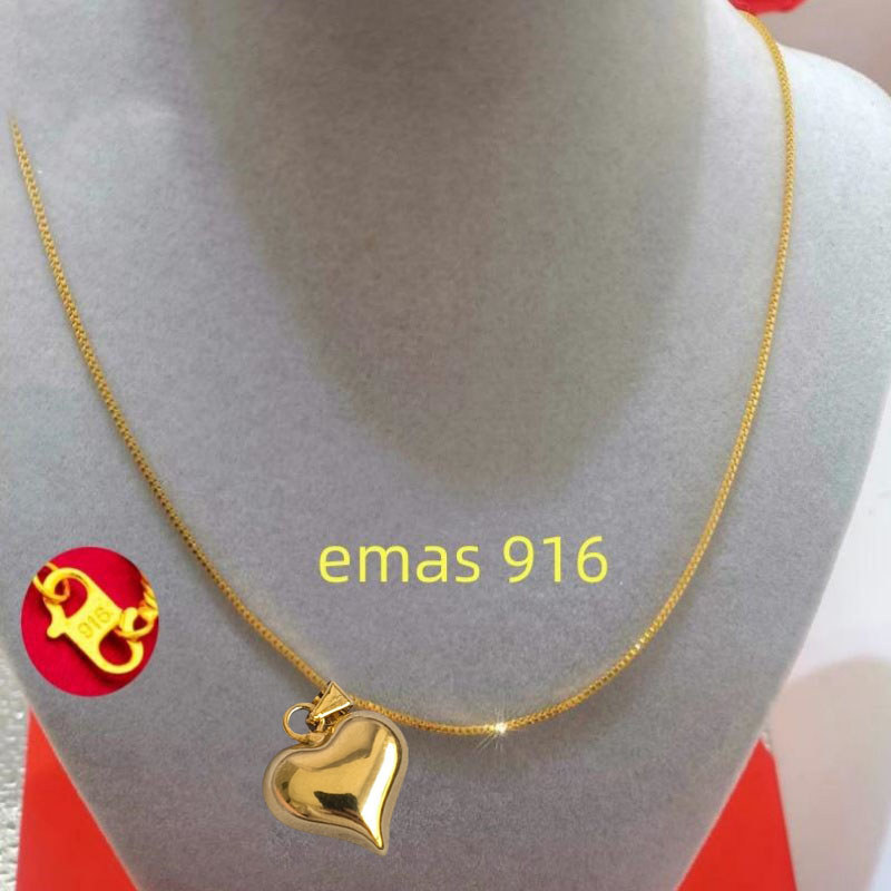 Emas 916 Lelong Wah Chan Gold Jewellery สร้อยคอสําหรับเพื่อนวันเกิดสําหรับผู้หญิง Pengiriman Cepat