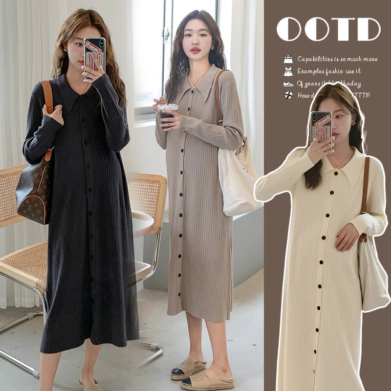 ชุดคลุมท้องสไตล์ฝรั่งเศส แบบถักคอตุ๊กตา สำหรับแม่ท้องและสวมใส่ง่าย