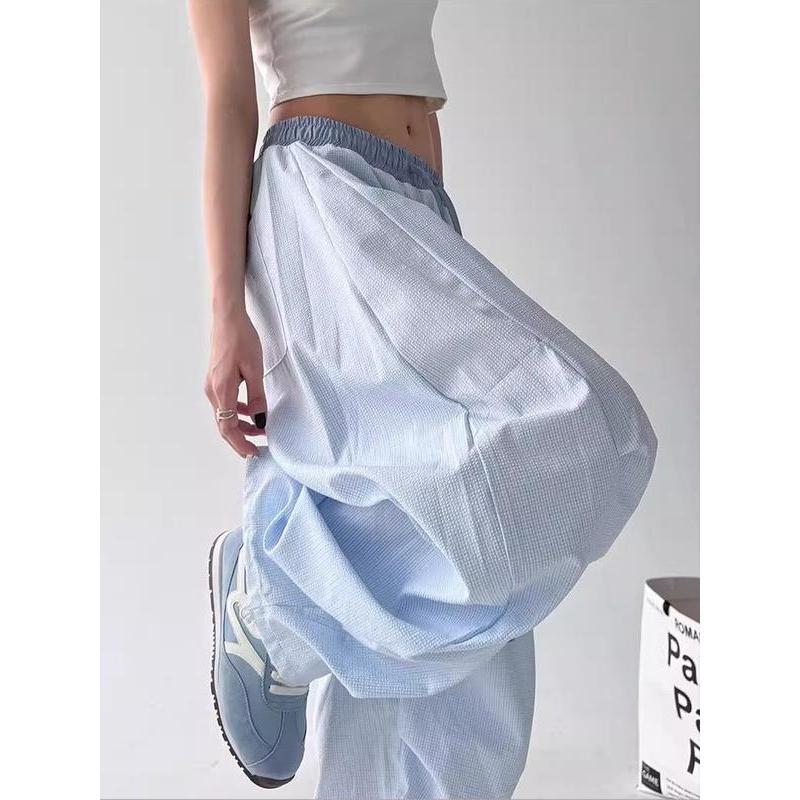 กางเกงลำลองขายาว กางเกงขากว้าง ลายสก๊อต เอวยืด ใส่เชือกที่เอว งานจีบด้านข้าง#EL271