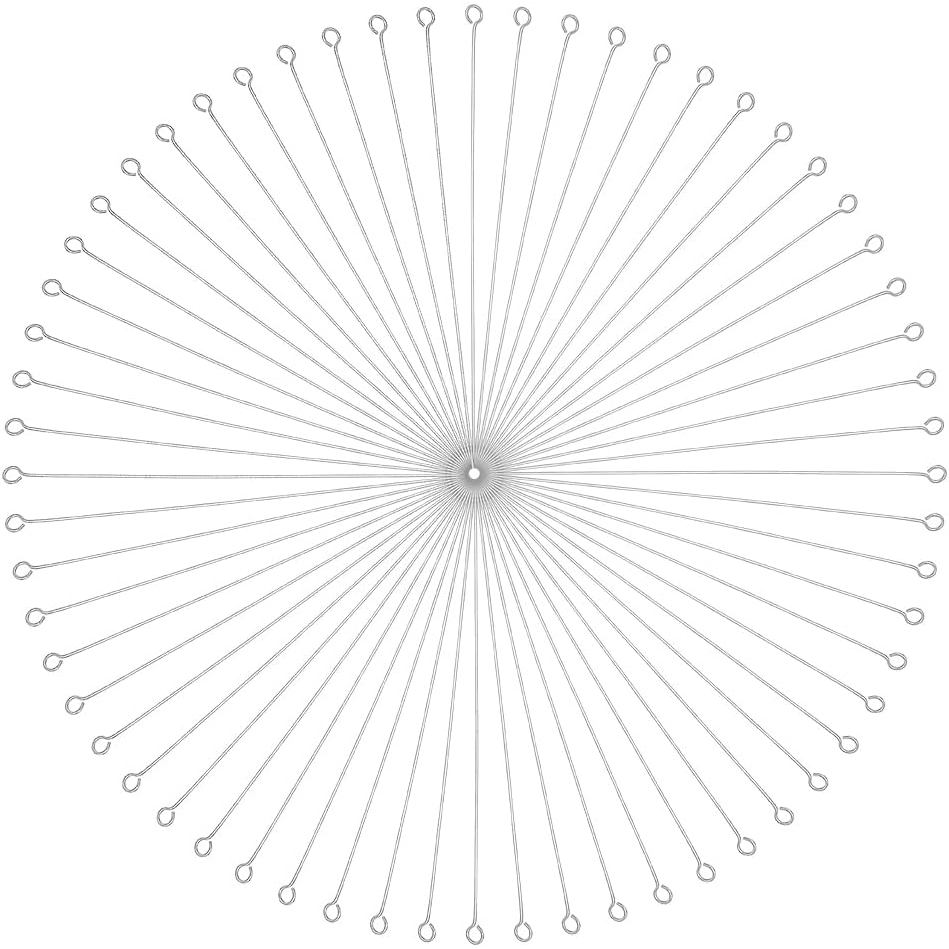 PH PandaHall 500 ชิ้น 304 สแตนเลสสตีล Eye Pins 2.7 นิ้วหัว Silver Head Pins แบน Eye Pins เครื่องประด