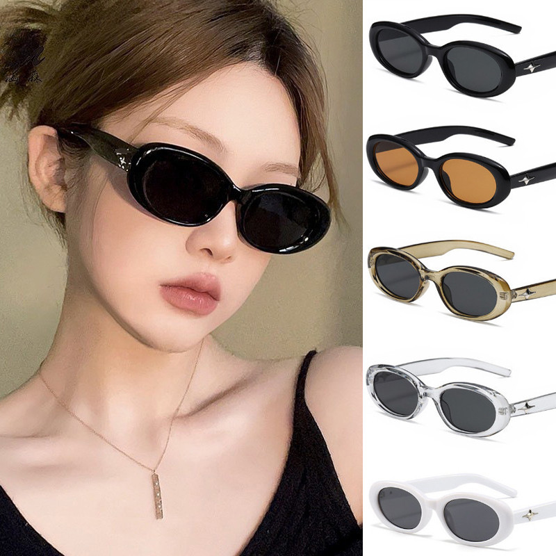 Ins High-end Retro Oval แว่นตากันแดดผู้หญิงฤดูร้อน UV ทน Strong Light แว่นตากันแดดสีดํา VK4