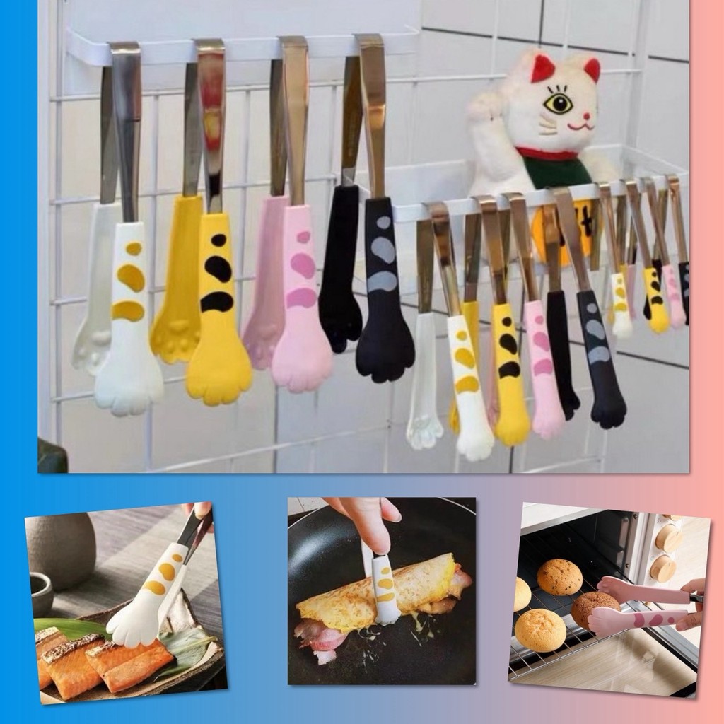 ❤ ที่คีบ มือแมว ที่คีบอาหาร ที่คีบขนม ผัก อุปกรณ์ครัว ทำอาหาร จับอาหาร ด้ามสแตนเลส รุ่นอัพเกรด น่ารัก มินิมอล ❤