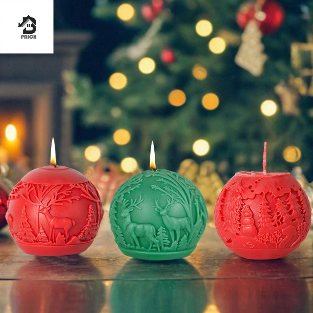PRICH Christmas Ball Mold, 3D Christmas Tree Aromatherapy Candle Mold, การ์ตูน Elk Non-stick Handmad