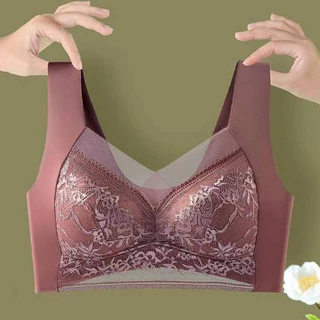 Lace & Bliss🌸เสื้อชั้นใน ไซส์ใหญ่ สําหรับผู้หญิง Breathable ลูกไม้พิมพ์สบาย บราไร้โครง Plus+ บราอกใหญ่ B04