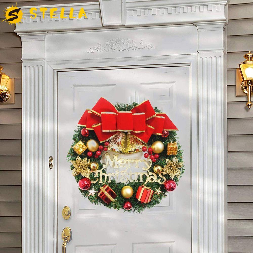 STELLA Garland ฤดูหนาว Elegant Christmas ตกแต่งประตูแขวนหวายโบว์ 30 ซม.จี้