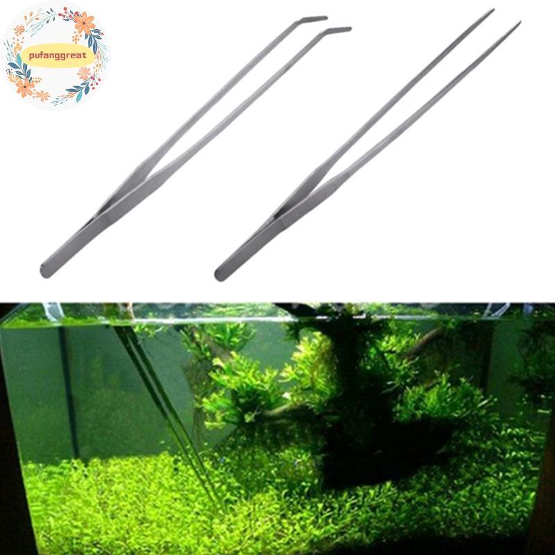 Pufanggreat สแตนเลส Aquarium แหนบคีมถังปลาพืช Aquascape เครื่องมือตรงโค้งคีมคลิปน้ํา Feeding แหนบ 27 ซม.TH