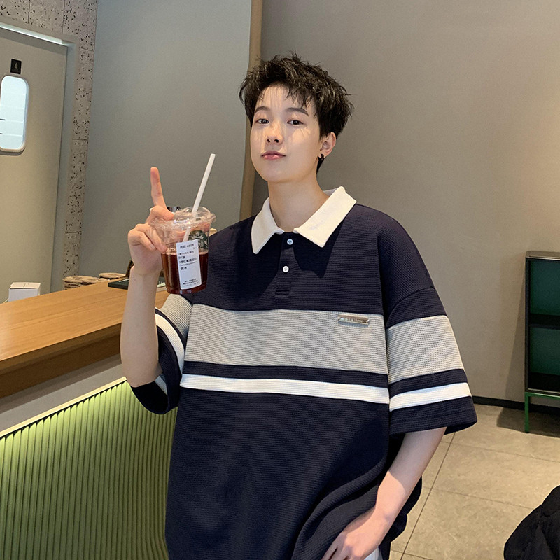 เสื้อโปโลชายแขนสั้น Heavy Waffle สไตล์ STREETWEAR เหมาะสำหรับฤดูร้อน