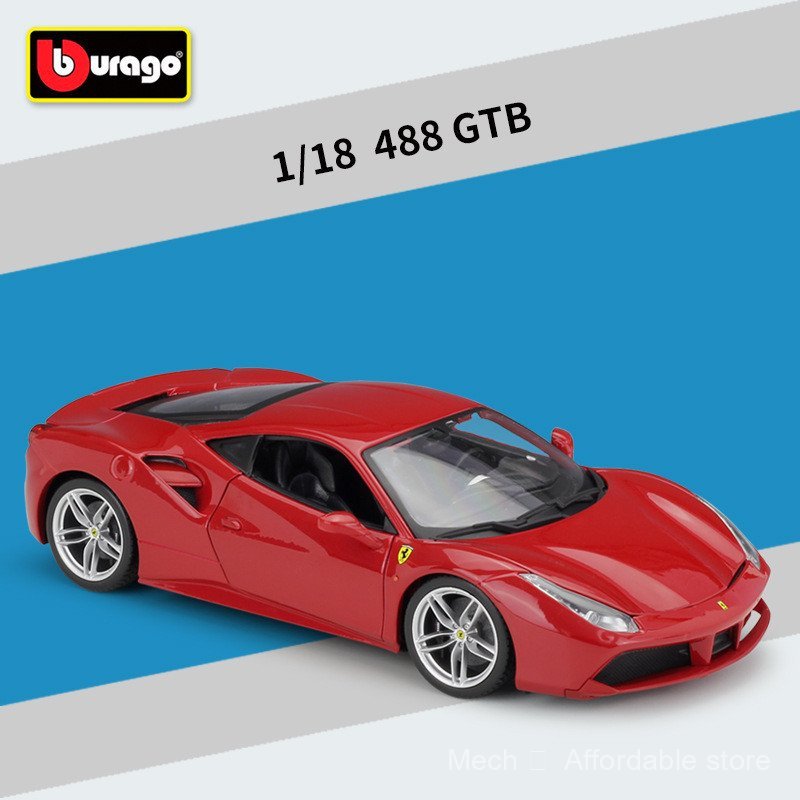 โมเดล รถของเล่น⭐Bimeigao 1: 18 Ferra 488GTB รถสปอร์ตจําลองรถผลิตภัณฑ์สําเร็จรูปรุ่นของเล่นของขวัญเคร