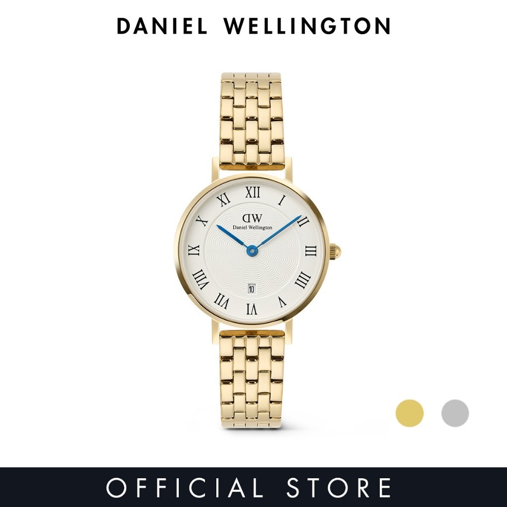 (พรีออเดอร์) Daniel Wellington Petite 28mm Roman Numerals Date 5-Link White Gold / Silver