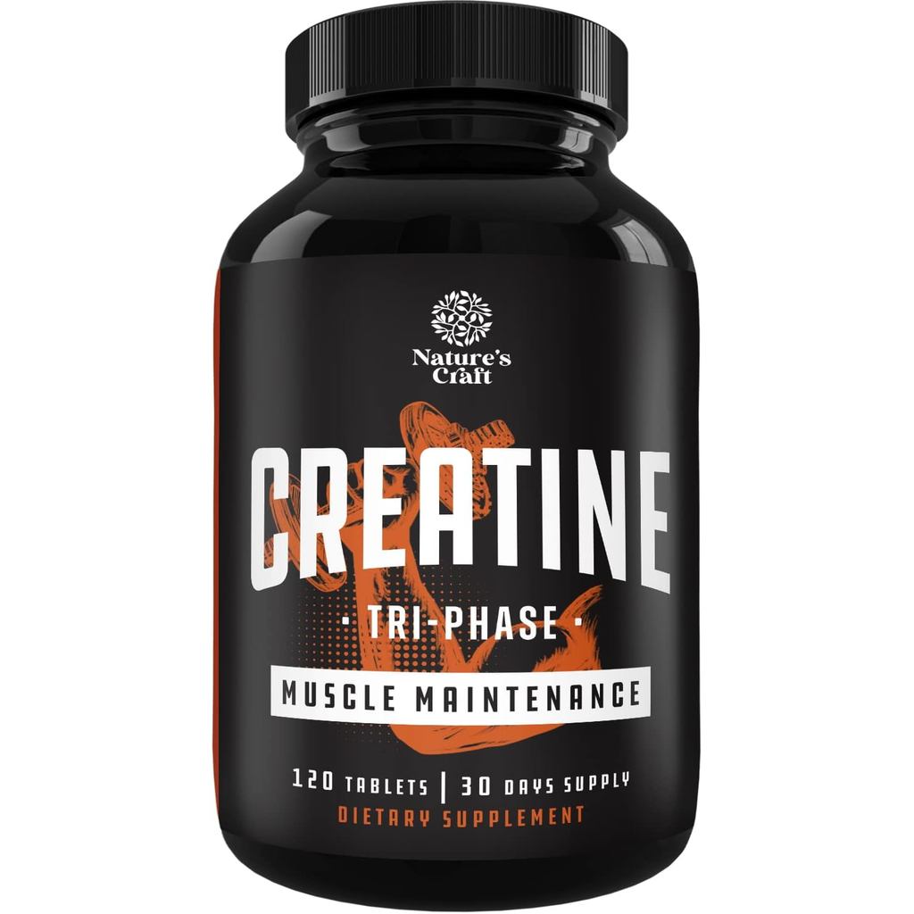 Natures Craft High Strength Tri Phase Creatine Tablets สําหรับผู้หญิงและผู้ชาย - สูตรผสม Creatine Mo