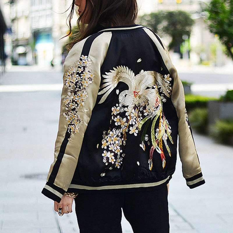 แจ็คเก็ต Sukajan Baseball Bomber สำหรับทั้งผู้ชายและผู้หญิง ลายฟีนิกซ์Embroidery