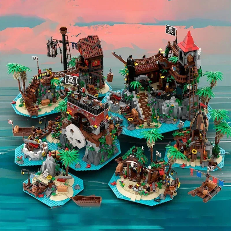 Moc Pirates Bay Building Blocks Pirate Treasure Island Skull Bay Diy Construction Streetview อิฐของเ