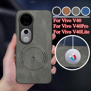 แม่เหล็กชาร์จแหวนหนังสําหรับ Vivo V40 V30 Pro Vivov40 Lite 5G Simple ธุรกิจโทรศัพท์ปกหลัง Soft TPU กล้องกันกระแทก Handphone ปลอก Vevo V40Pro V40Lite Y200 4G