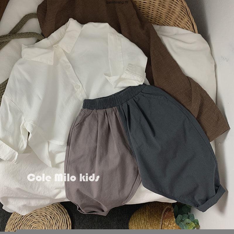 เสื้อเชิ้ต ผ้าฝ้าย และผ้าลินิน ทรงหลวม แฟชั่นฤดูใบไม้ผลิ และฤดูใบไม้ร่วง สไตล์เกาหลี สําหรับเด็กผู้ช