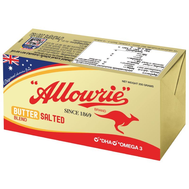 อลาวรี่บัตเตอร์เบลนด์สเปรดชนิดเค็ม 200กรัม Allowrie Butter Blend Spread Salted 200g. [หมายเลขบาร์โค้ด 8850332161267]