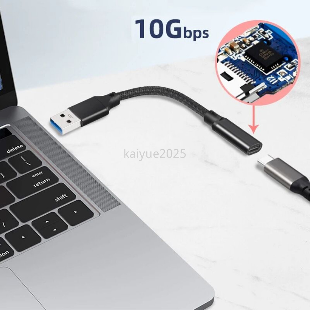 KAIYUE อะแดปเตอร์ USB ตัวผู้เป็น Type-C ตัวเมีย, ตัวแปลง USB 3.2A เป็น C แบบสั้น, สายต่อ 10Gbps สองด้าน