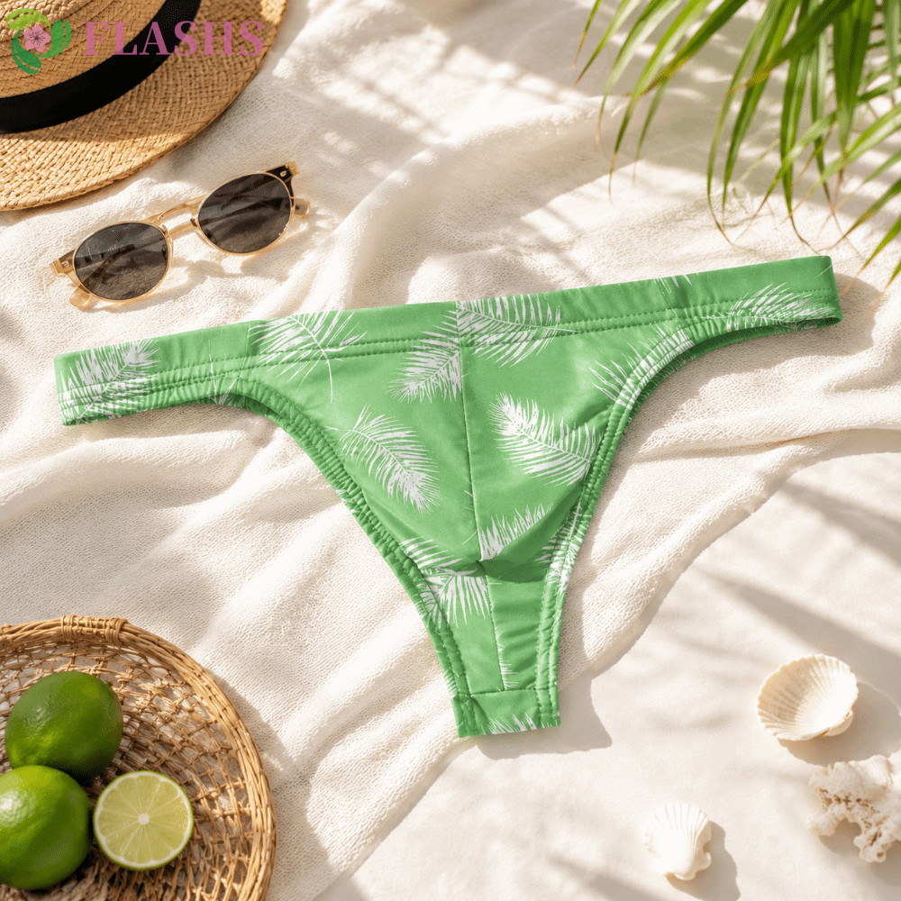 FLASHSYN ผู้ชาย Thongs, ผ้าไหมน้ําแข็งต่ําเอว T-back กางเกง, Comfort บาง Feather พิมพ์ชุดชั้นในไม่มี