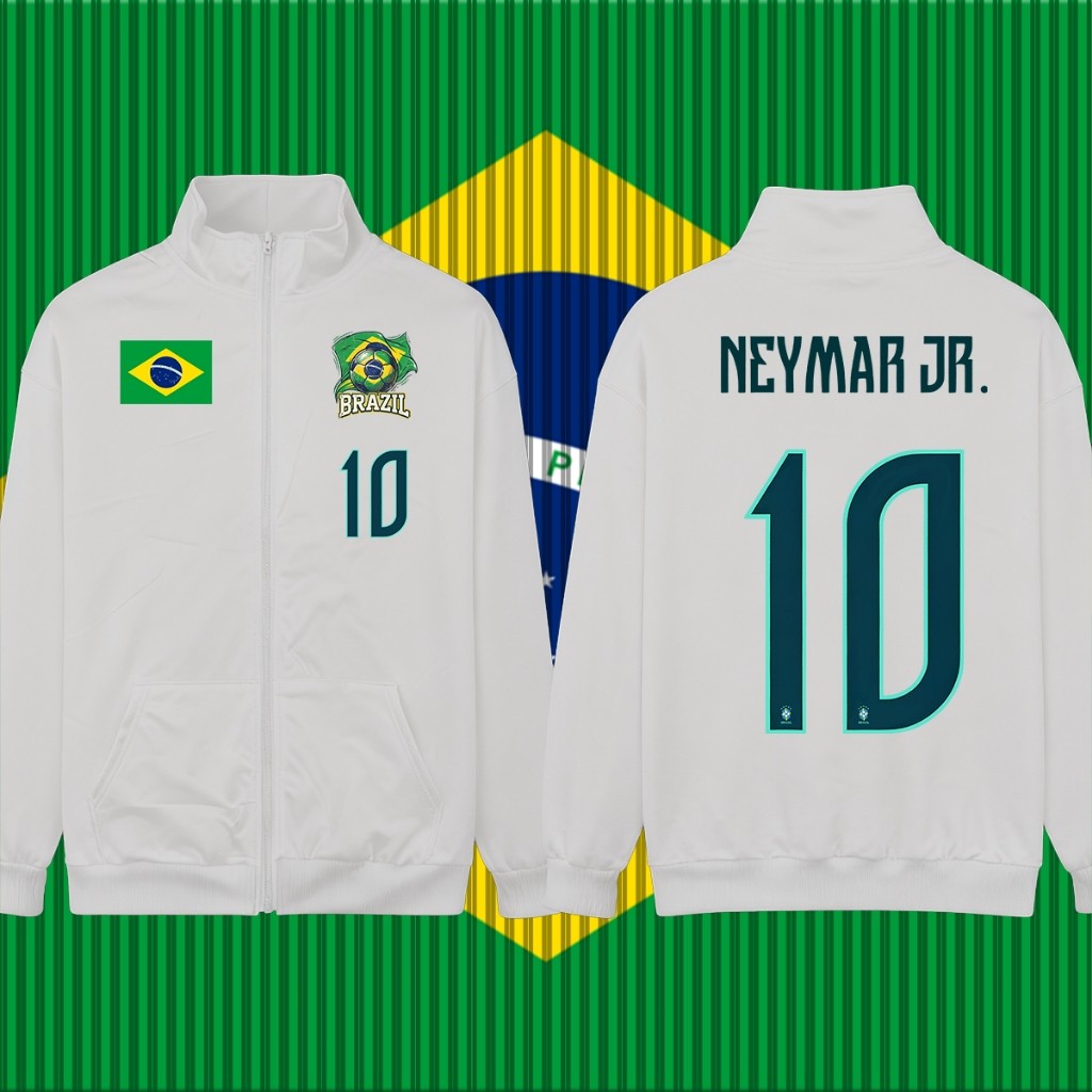 ชุดกีฬา Neymar JR. No.10 football jersey/เด็ก เสื้อฮู้ด/ยืนคอ Cardigan/Zip Hoodie/Summer sun protection clothing Unisex