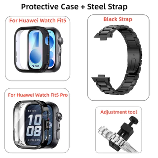 【สาย+เคส】สายสแตนเลสพร้อมเคส TPU เหมาะสําหรับ Huawei Watch Fit 5 5 Pro สายรัดข้อมือ