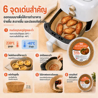 【MINISO】กระดาษรองหม้อทอด กระดาษไขรองอบ แผ่นกระดาษรองหม้อทอด 100PCS ป้องกันการรั่วซึม ทนต่ออุณหภูมิสูง