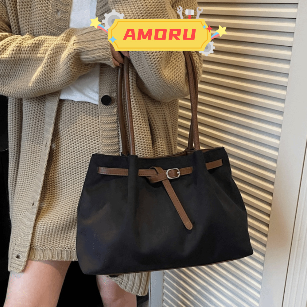AMOR12U7 กระเป๋าสะพายหนังนิ่ม,กระเป๋าถือย้อนยุคความจุขนาดใหญ่,แฟชั่นอเนกประสงค์มีให้เลือก 4 สีหรูหรา