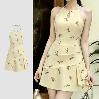 (New Arrival) Lovito Women Casual Dress Ruffle Texture Spring/summer Yellow Dress LK7AD055
